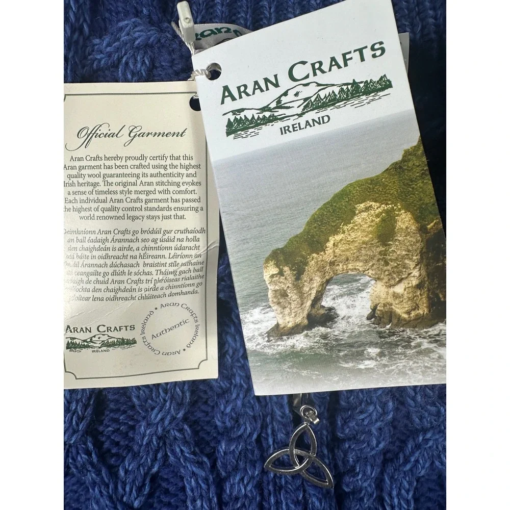 Aran Crafts Merino Wool Plated Zip Cardigan Blue Marl Womens L Made in Ireland - Picture 6 of 9